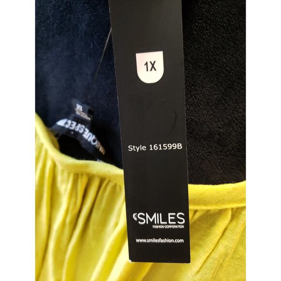 Women's Unique Spectrum 1X Yellow Boho Peasant Blouse Crochet Sleeve Top - Picture 11 of 15